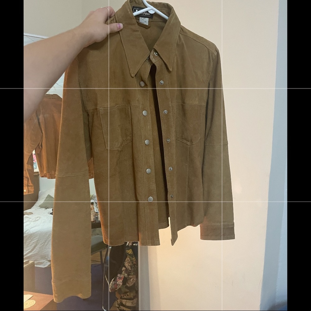 Vintage caramel suede button up shirt / jacket